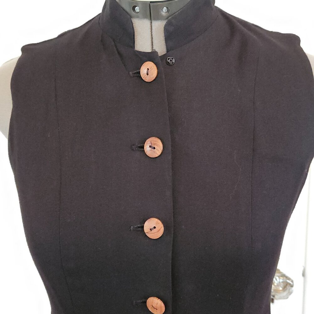 Vintage Claude Rene Black Linen Button Maxi Dress S- 4 - Picture 5 of 8